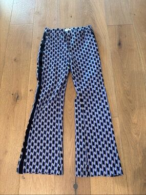 Anthropologie Maeve Blue, Black & Cream Geometric Knit flare pant